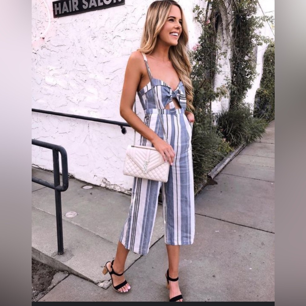 Forever 21 Blue and White Striped Jumpsuit - M